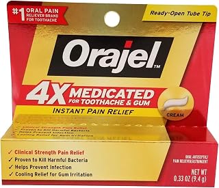 Orajel Oral Pain Reliever, for Severe Toothache, Maximum Strength, Cream, 0.33 oz (Pack of 6)