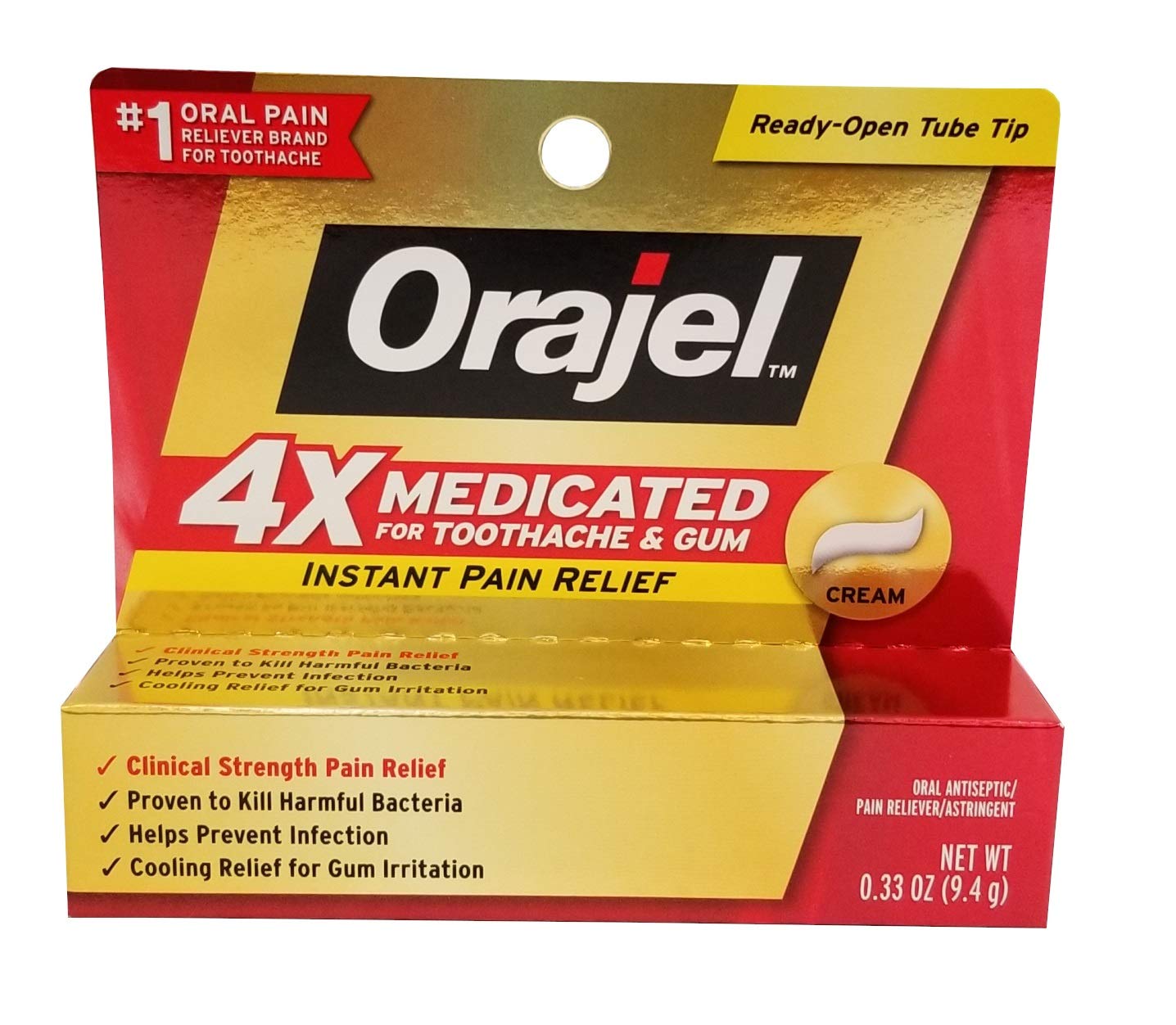 Orajel Oral Pain Reliever, for Severe Toothache, Maximum Strength, Cream, 0.33 o