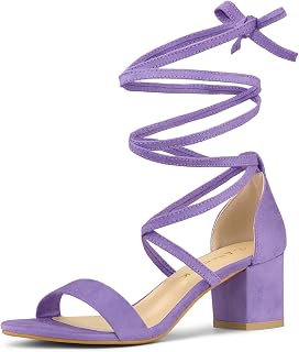 Allegra K Women's Open Toe Mid Chunky Heel Lace Up Sandals, berry, 41.5 EU