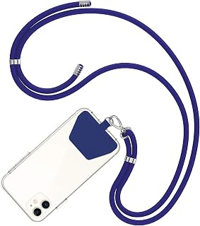 COCASES Crossbody Phone Lanyard with Tether, iPhone Strap for Hanging Anti-Theft Phone Chain for Neck Keychain with Patches Compatible with Most Smartphones, 150, Blue