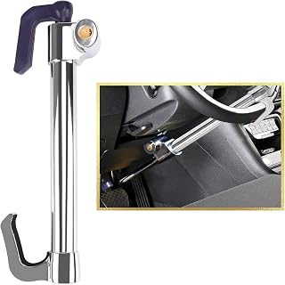 Tevlaphee Universal Steering Wheel Brake Lock Anti-Theft Retractable Double Hook Car Clutch Pedal Lock for Car Truck SUV Van Security with 3 Keys