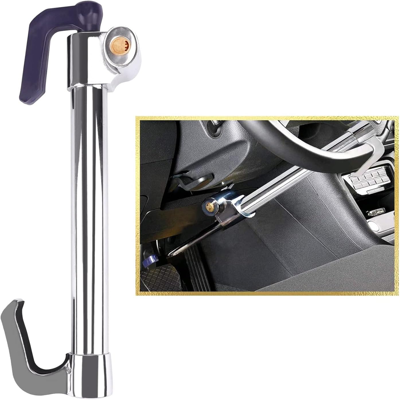 Tevlaphee Universal Steering Wheel Brake Lock Anti-Theft Retractable Double Hook