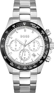 Boss Montre Chronographe à Quartz pour Homme 43 mm Collection Hero avec Bracelet en Acier Inoxydable Maillons ou Maille, Fonction Date, 3 sous-Cadrans, Résistance à l'eau 5ATM
