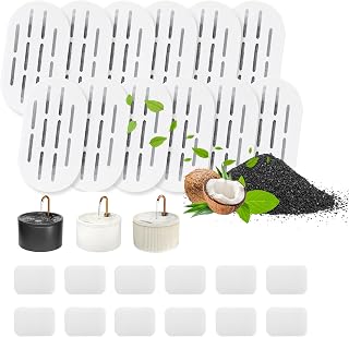MISFANS Cearmic Cat Water Fountain Filters, 12 Pack Replacement Filters & 12 Pack Replacement Sponges Set for MISFANS and Other Automatic Pet Fountain Water Dispenser