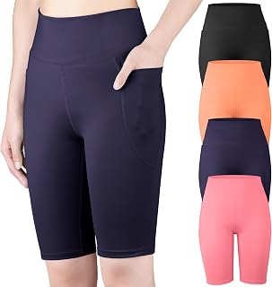 BIG ELEPHANT 4-Pack Girls Bike Shorts, High Waisted Athletic Shorts