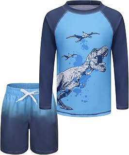 Aisyee UV Swimming Shirt Boys Two-Piece Long Sleeve Swimming Shirt Children's Board Shorts Boys Bathing Set Kids Quick-Drying Swimsuit Set 104 164 / 3-16 Years