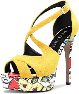 HDEUOLM Women 4.7" Stiletto Heel Sandals High Platform Open Toe Ankle Strap Wedding Dress Sandals