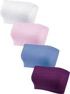 Geyoga 4 Pieces Strapless Bandeau Bra, Seamless Bralettes Stretchy Non Padded Bandeau Tube Top Bra for Women
