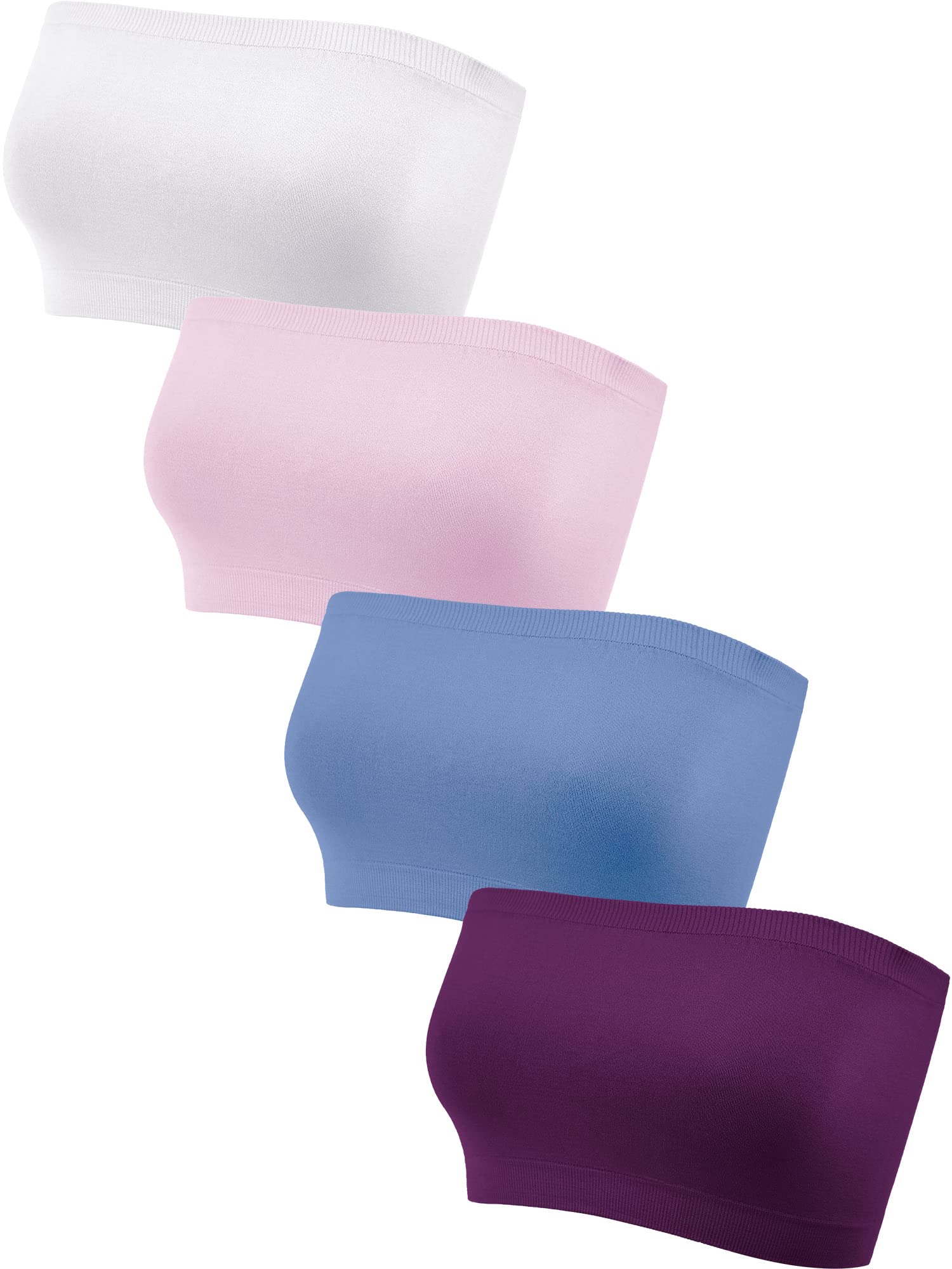 Geyoga 4 Pieces Strapless Bandeau Bra, Seamless Bralettes Stretchy Non Padded Ba