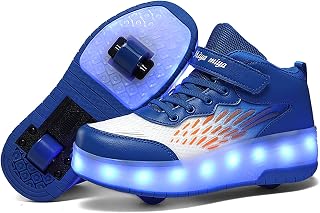 Wooowyet LED Roller Skate Shoes for Kids Boys Girls Light Up Fashion Sneakers Wheels Wheeled USB Rechargeable Hook&Loop
