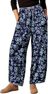 YESNO Women's Wide Leg Cotton Pants Floral Barrel Trousers PHB