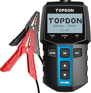 TOPDON BT100 Car Battery Tester, 12V 100-2000CCA Battery Health Tester | with Battery/Cranking/Charging Test, Digital Auto Battery Analyzer for Car Truck Motor Boat ATV SUV, for DIYers & Auto Shops