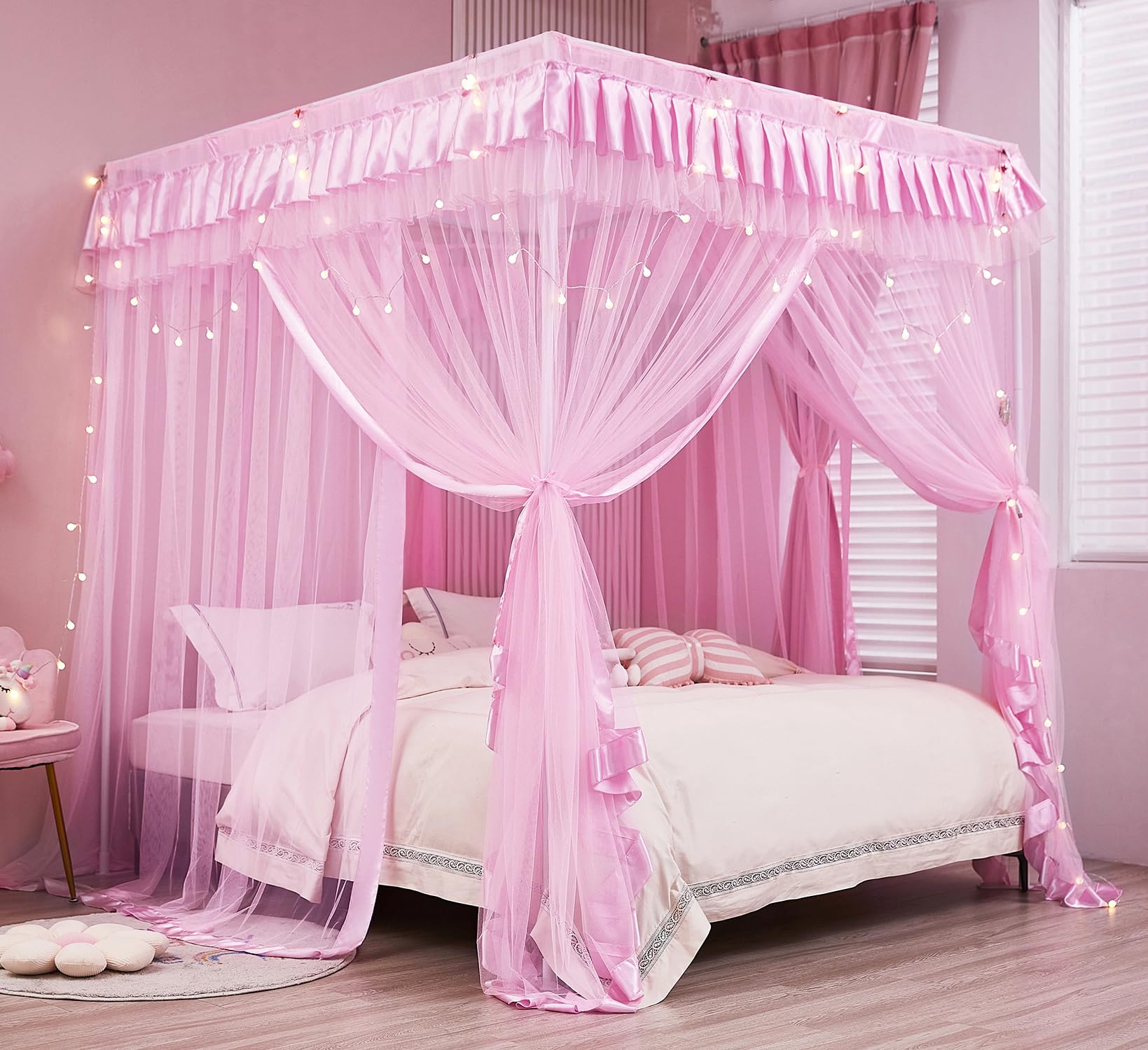 Mengersi Bed Canopy for Girls,Canopy Bed Curtains Canopy for Bed Drapes,Princess