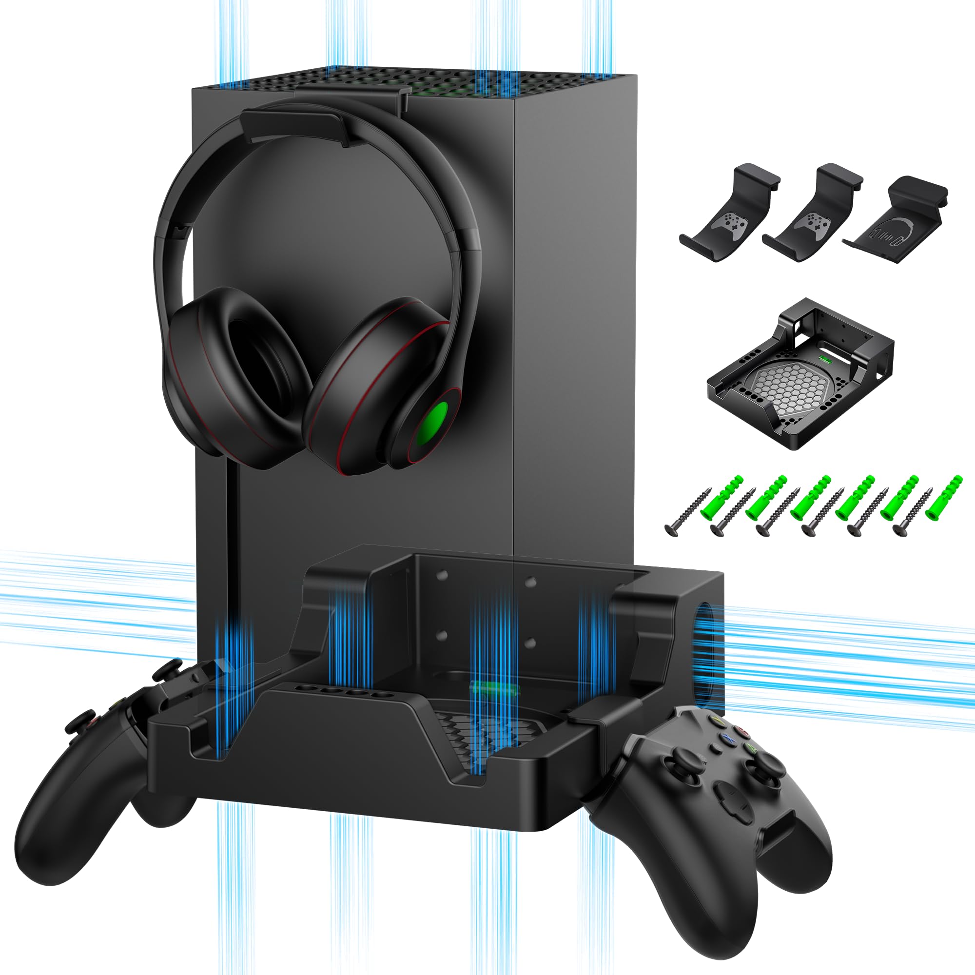 Wall Mount for Xbox Series X - Sturdy Wall Shelf Kit with 2 Controller Holders &
