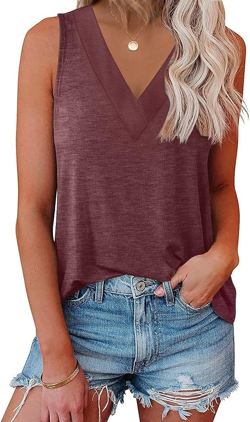 EyMuse Summer Sleeveless V Neck Tank Tops for Women Casual Basic Shirts Classic 