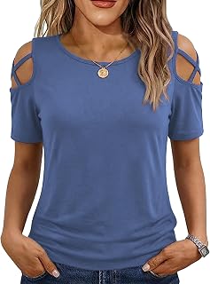 Jar of Love Women's Summer Tops Short Sleeve Cold Shoulder Tops T-Shirts for Women Spring Summer Tops Loose Fit Tunic 2026