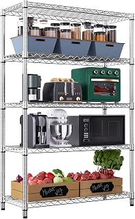 M MZG Heavy Duty Metal Shelving Unit with 5 Levels, up to 750 kg, Adjustable Shelves for Garage, Workshop and Warehouse, Studio, Chrome, 45 x 120 x 184 cm