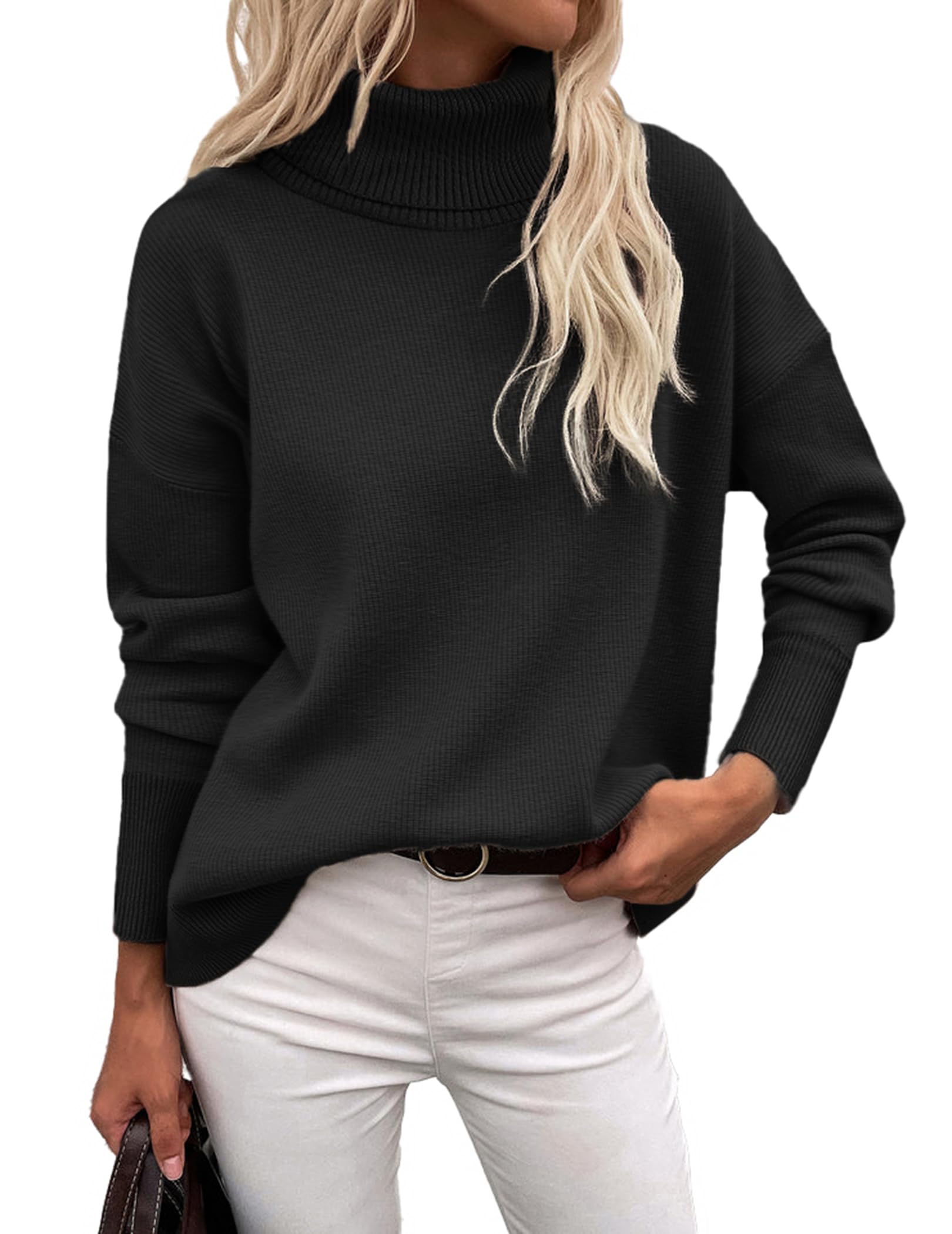 Zeagoo Pullover Damen Rollkragen Strickpullover Langarm Warmer Winterpulli