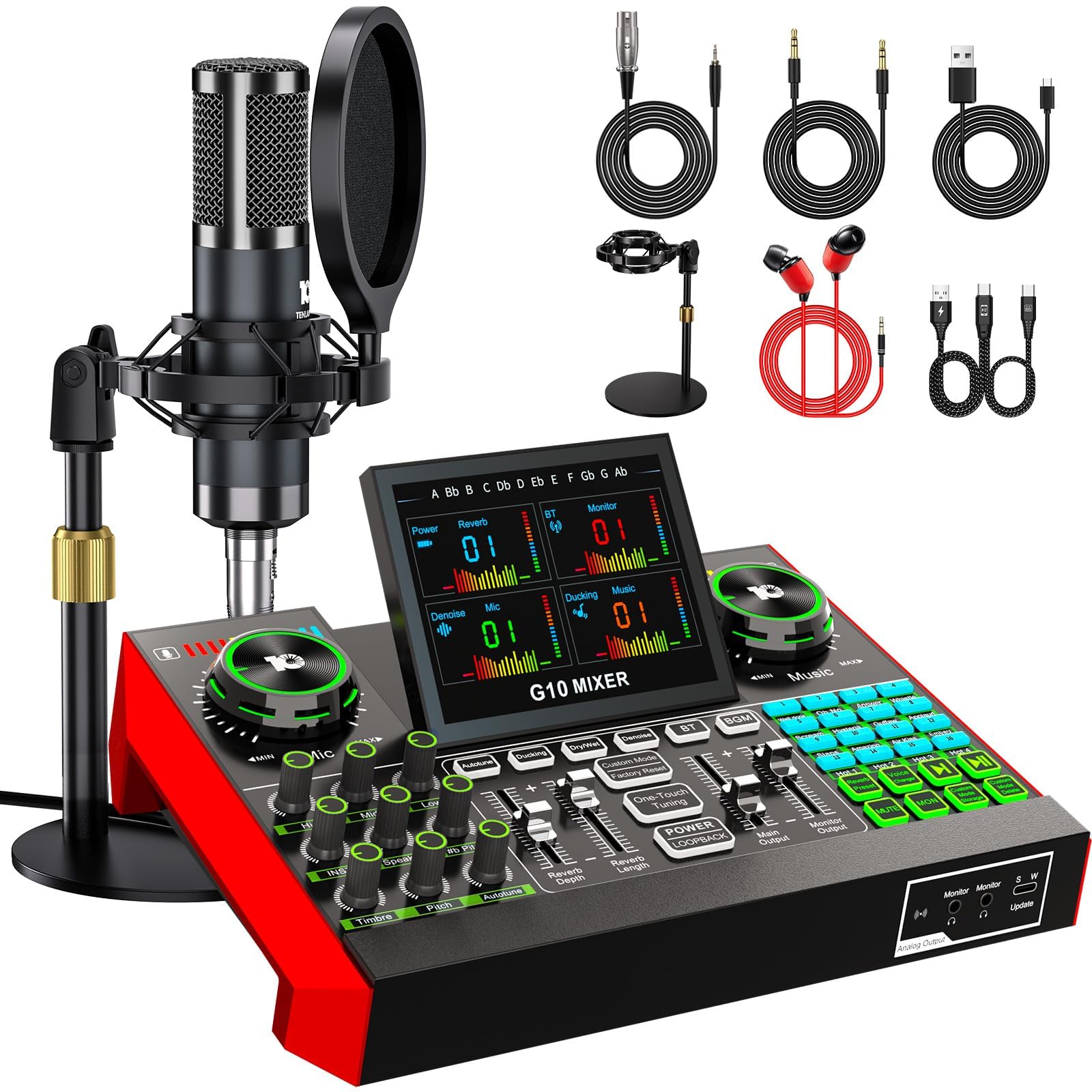 TENLAMP G10 Creator Audio Mixer Bundle with Microphone for Streaming