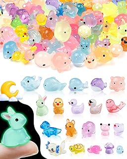 FIVEIZERO 100PCS Luminous mini Resin Animals - 20 Styles Multiple Colors per Style Glow in The Dark Plastic Tiny Animals Figures for Dollhouse, Fairy Garden, Aquarium, Party Favors & DIY Craft Decor