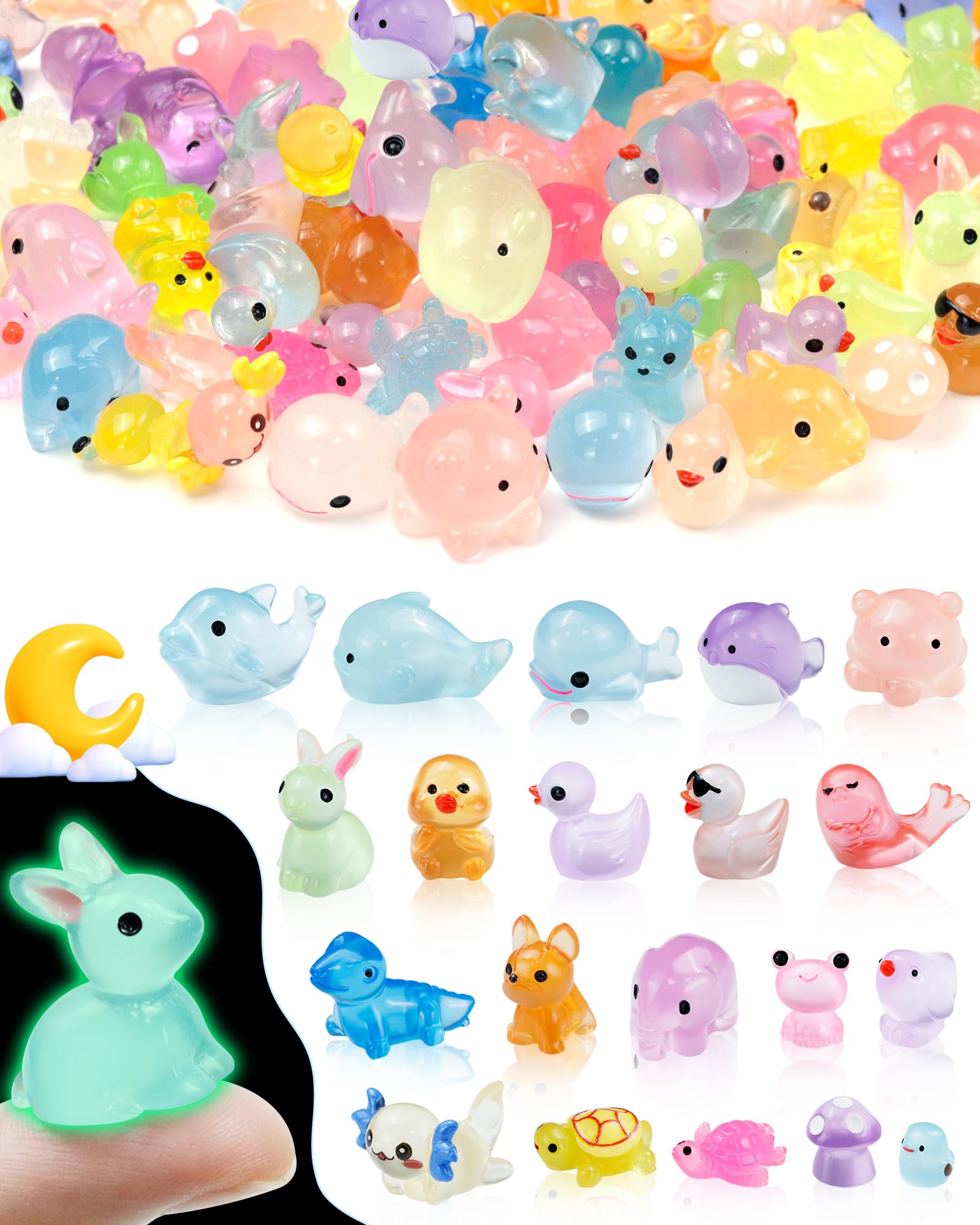 FIVEIZERO 100PCS Luminous mini Resin Animals - 20 Styles Multiple Colors per Sty