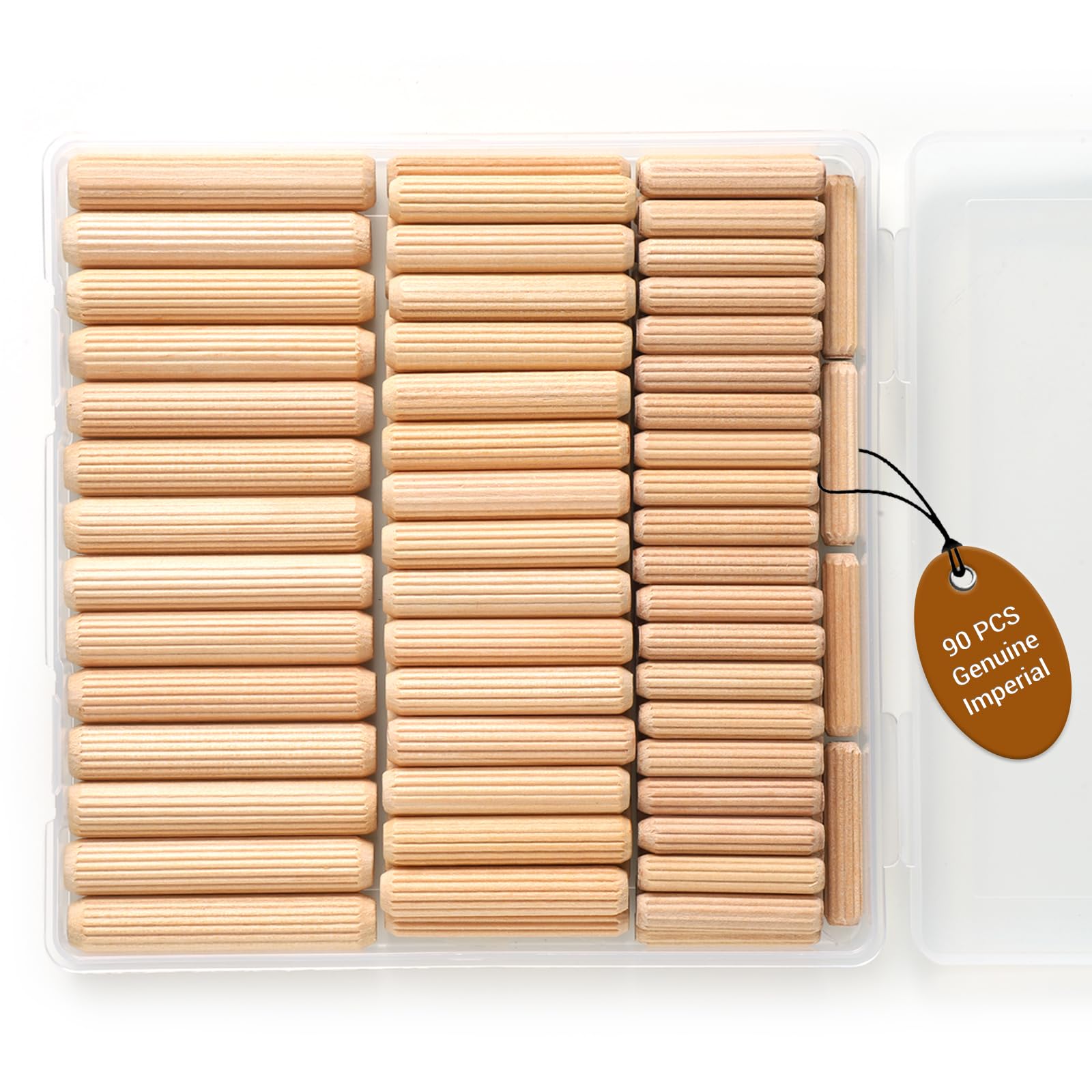 HIQUODIN 90PCS Wooden Dowel Pins Kit, Wooden Pegs for Furniture | 1/4, 5/16, 3/8