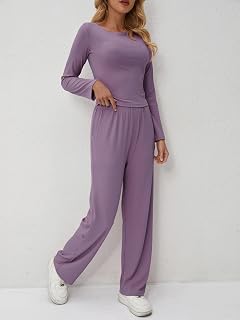 Women's Home Set 2 Piece Set Comfortable Pure Color Long Sleeve Long Pants Set for Home Wear and Casual Wear