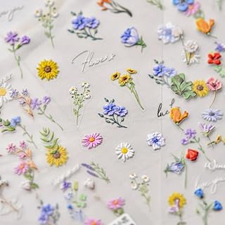 Flower Nail Sticker 5D Embossed Nail Decal Self Adhesive Summer Flower Leaves Plant Design Nail Art Supplies Decoration Cell Phone Greeting Cards