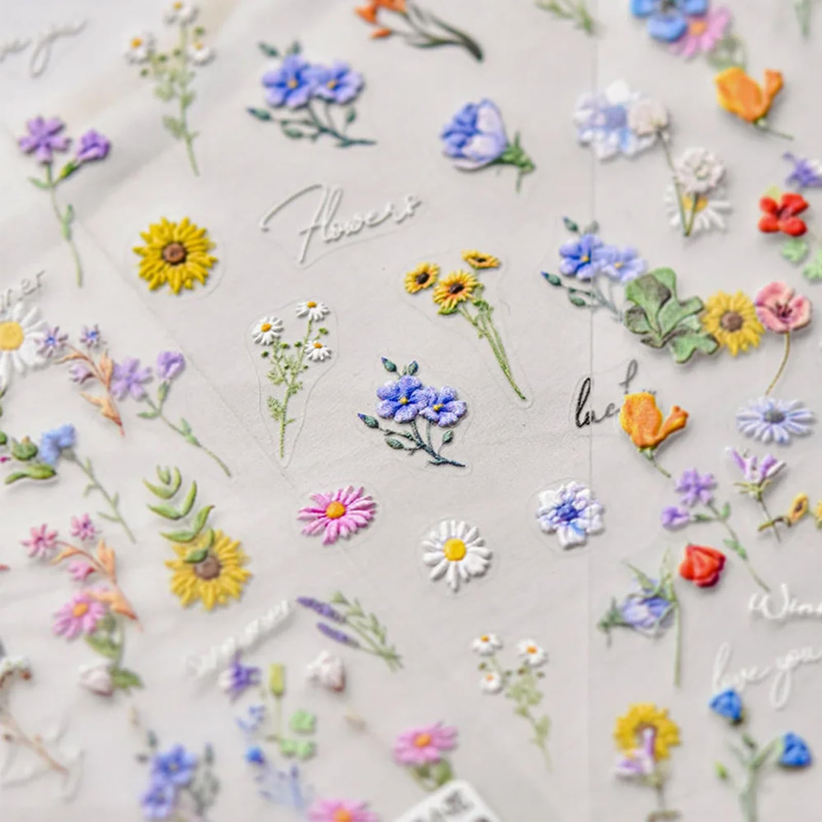 Flower Nail Sticker 5D Embossed Nail Decal Self Adhesive Summer Flower Leaves Pl