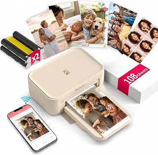iDPRT 4x6 Photo Printer, CP4100 Phone Printer 108 Sheets & 2 Cartridges | Instant Portable Picture Printer for iPhone & Android , Wi-Fi, Full-Color 300DPI Thermal Dye Sublimation, Beige