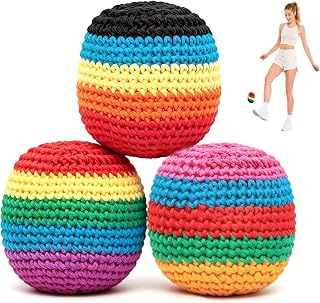 Hand-Made Knitted Footbag Sack, 2026 Upgraded Assorted Foot Bag Crochet Hacky Ball for Adults, Juggling Balls for Beginners, Colorful Geometric Pattern for Outdoor Party Game (Random Color(3Pcs)