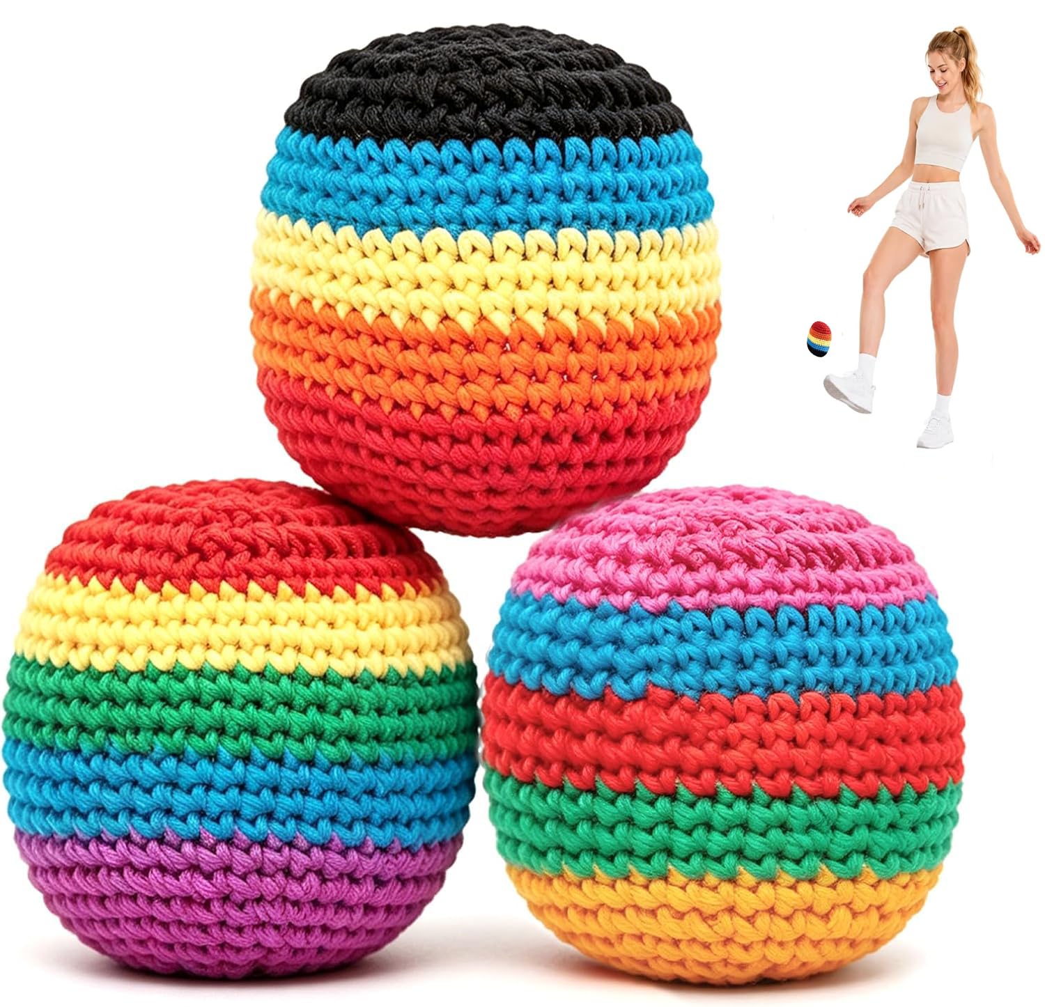 Hand-Made Knitted Footbag Sack, 2026 Upgraded Assorted Foot Bag Crochet Hacky Ba