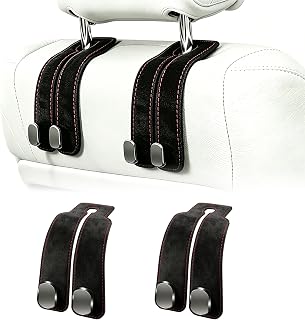 Amelity Car Headrest Hooks, Purse Hook for Car 2 Pack Black | Universal Car Interior Accessories for Women, Available in 2/4 Pack, Storage Hanger Holds Purses, Backpacks, Grocery Bags