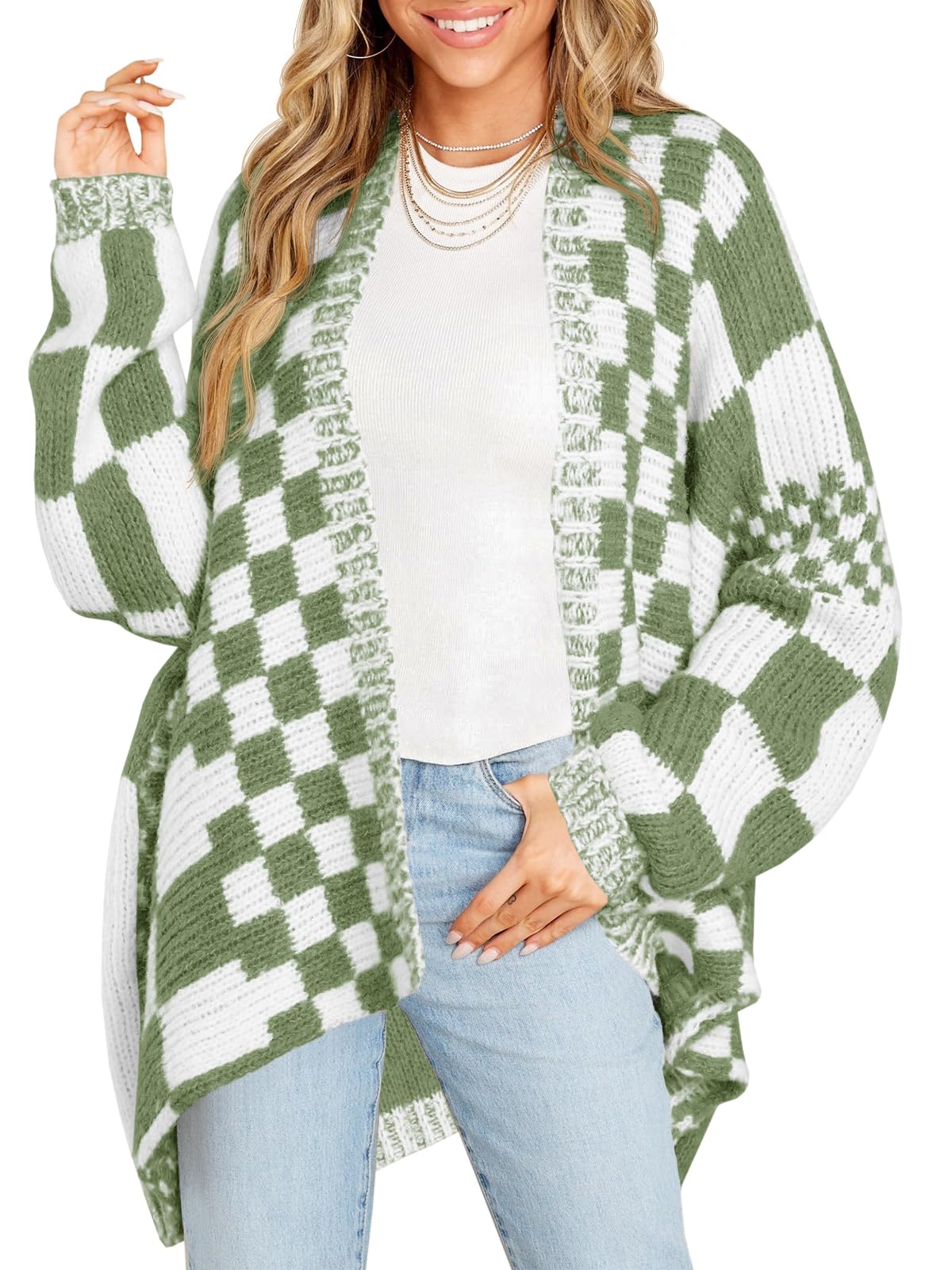 Saodimallsu Womens Checkered Cardigan Sweater