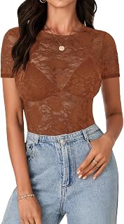 LYANER Women's Floral Lace Sexy Y2k Tee Tops
