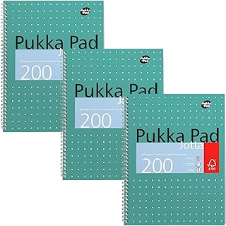 Pukka Pad, A4 Metallic Jotta Book 3 Pack – 21 x 30cm – Wirebound Notebook with 8mm Lines and 80GSM Paper – Features 4-Hole Punch Margins and Perforated Edges - 200 Pages, Green