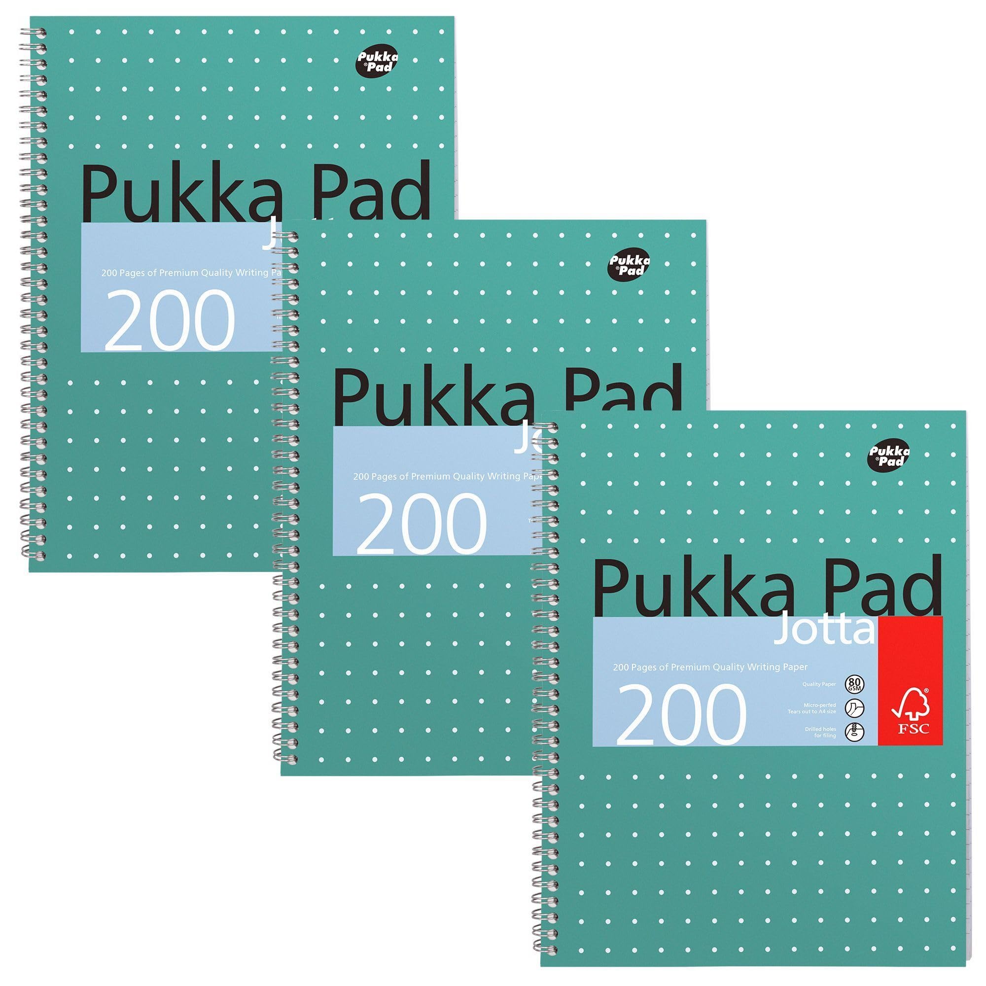 Pukka Pad, A4 Metallic Jotta Book 3 Pack – 21 x 30cm – Wirebound Notebook with 8