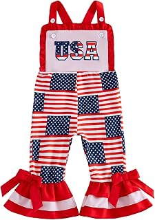 Seyurigaoka 4 ° 4 luglio Toddler Girl Outfit Girl USA Pagliaccetti Patriottica Bandiera Americana Bell Bottoms Tuta