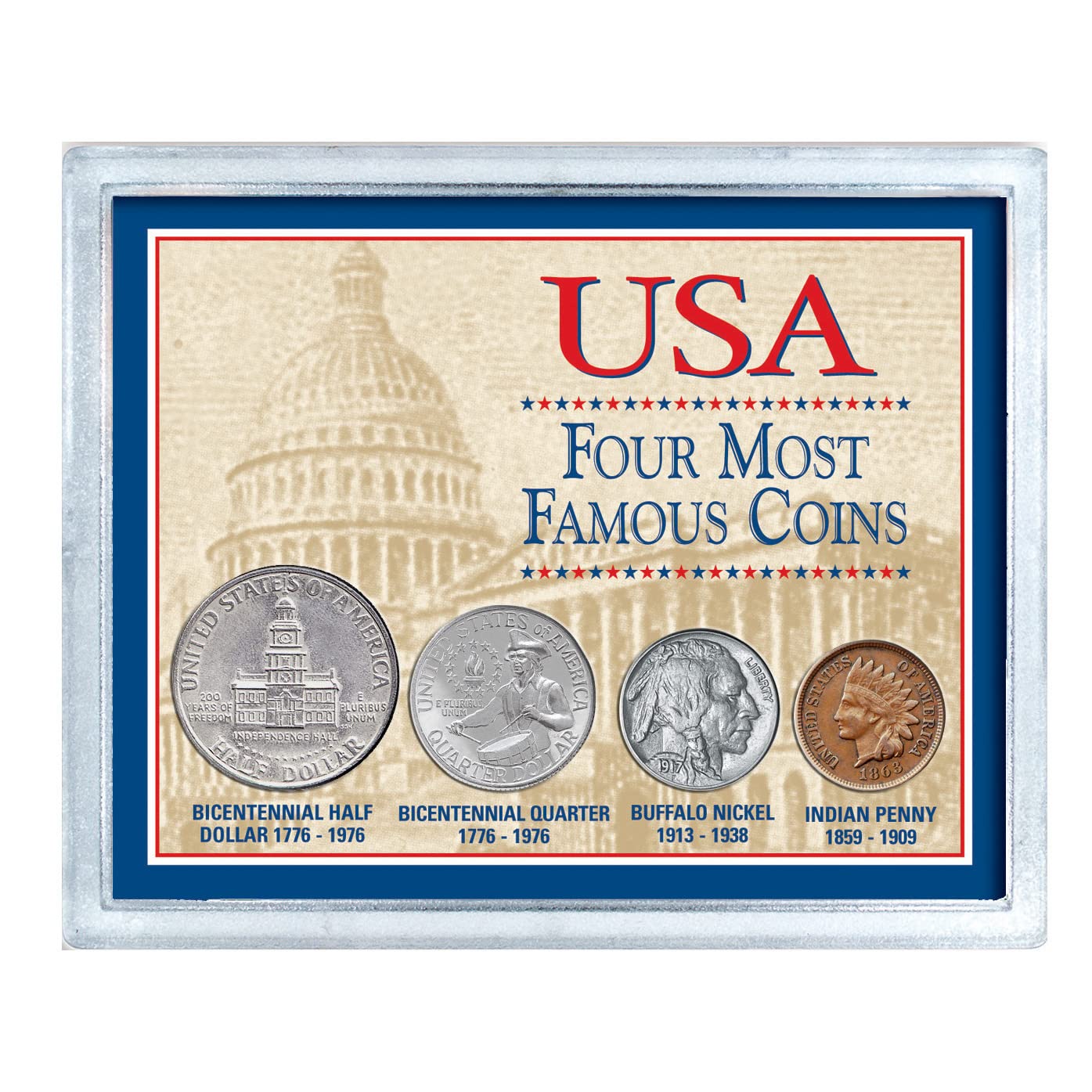 American Coin Treasures USA Four Most Famous Coins, Genuine Coin Set, Buffalo Ni