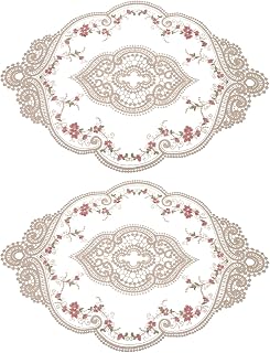 Retro Lace Placemats 12x17 Inch Oval Embroidered Table Placemats French Crochet Doilies Coasters Cup Mats for Home Wedding Grey Brown Pack of 2