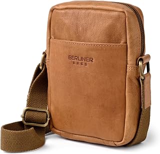 Berliner Bags Tom Men's Leather Shoulder Bag with YKK Zippers and Adjustable Strap, Stylish and Practical, Ideal for Work or Outings, Brown