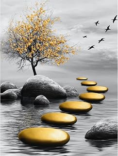 Miwixy Landscape Diamond Art Kits for Adults,Autumn Diamond Painting Kits,5D Full Drill Gem Diamond Dots Paintings,Lake View Round Diamond Art Canvas for Beginners Home Wall Decor 12 x 16 Inch