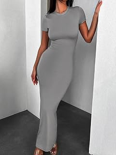 Women Short Sleeve Solid Slim Fit Fashion Sexy Curved Slim Fit Casual Fashion Dress