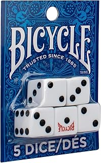 Bicycle 5 Dice Set Six Sided D6 Standard Game White Black 16 mm | Premium quality, Made with recycled and sustainably sourced materials, 5 count