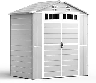 Northsky Resin Storage Shed with Floor, 6x4.5 FT Small Outdoor Storage Shed | Waterproof, Ideal for Garden Tool Storage, Lockable Double Doors & Louvered Window for Backyard Use
