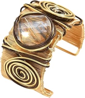 Marea Brava Open Adjustable Bangle for Women - African Boho Style with Wrapped Wire, Embedded Gemstones and Retro Design, Versatile Luxury Jewelry in Gold and Silver