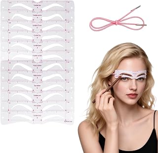 12 PCS Eyebrow Stencil Kit, Brow Shaping Templates with Strap for Beginners | Reusable Soft Plastic Brow Stencil Tools, Made for Repeated Daily Makeup Use, Beginners Assist Makeup Tools