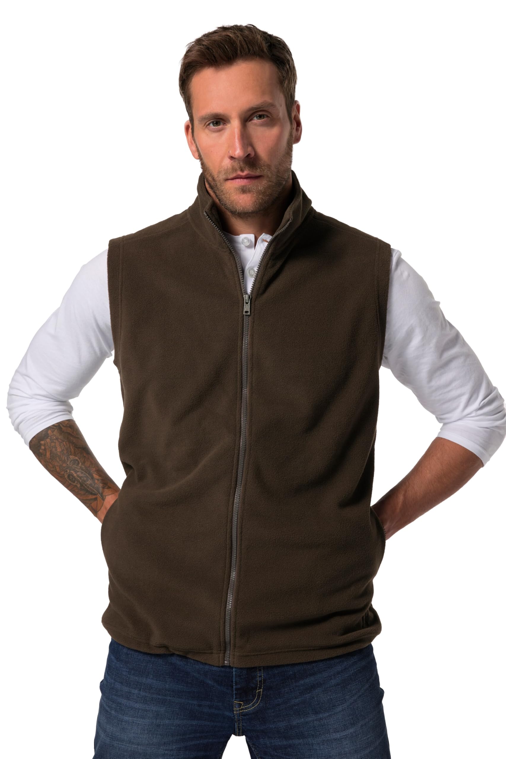 JP 1880 723305 Men's Large Sizes up to 7XL Fleece Waistcoat with Stand-up Collar