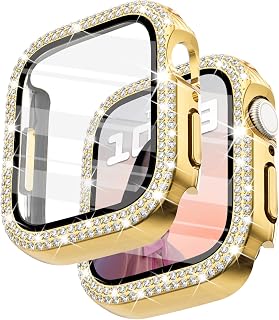 Surace Bling Case with Screen Protector for Apple Watch Series 6/5/4 40mm | Crystals Diamond Protective Face Cover Bumper with Tempered Glass Apple Watch Case, Sensitive Touch, Gold
