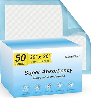 50 Count 30” x 36” Super Absorbency Disposable Underpads | Leakproof Quick Drying, Baby Puppy & Adults Bed Pads Disposable Adults, Dog Pee Pads Extra Large, XXL Incontinence Pads